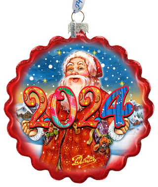 2024 Dated Celebration Santa Wreath Glass Ornament