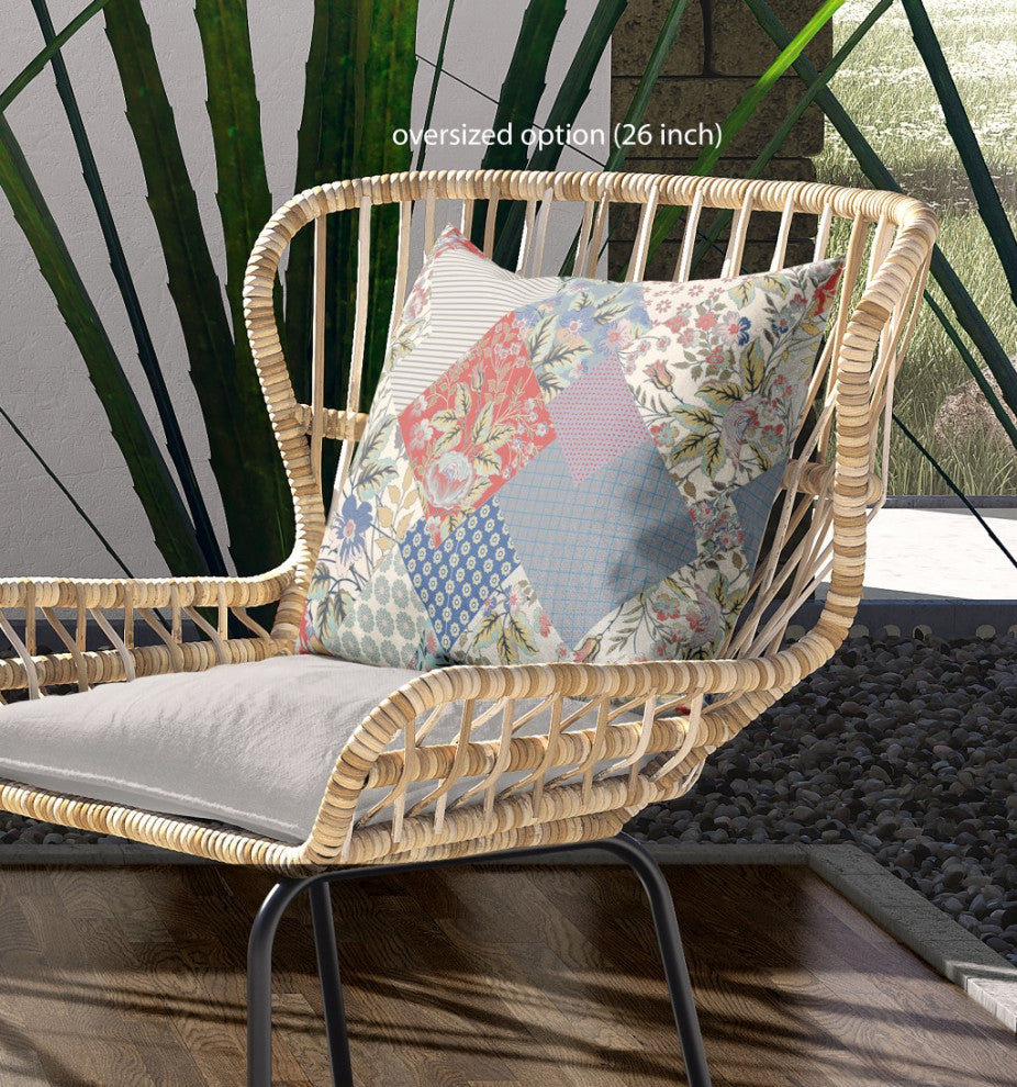 28" Red White Boho Floral Indoor Outdoor Throw Pillow