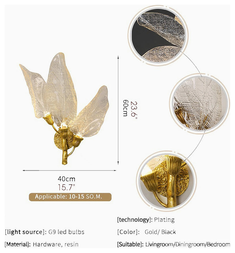 Madrid | Leaf Shaped LED Wall Lamp, Gold, Dimmable, Cool Light