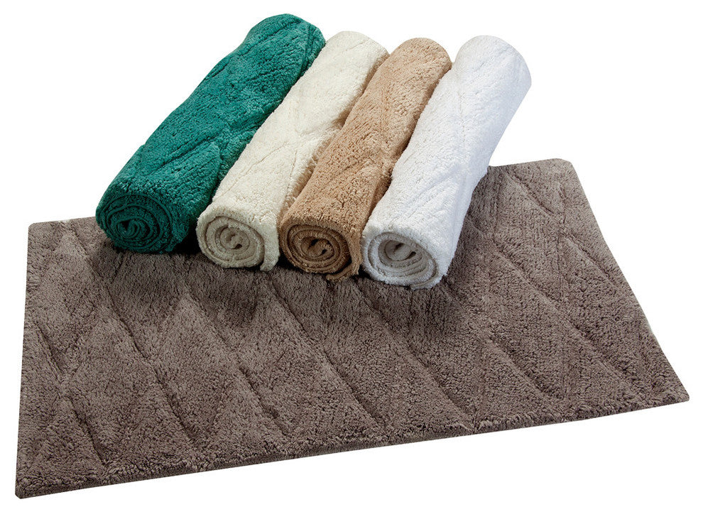 Bath Rug Cotton, 2 Piece Set, 34"x21" and 36"x24", Grey, Pattern Raised Diamond