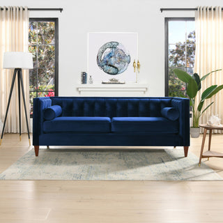 Jack 84" Modern Tuxedo Tufted Sofa, Navy Blue Velvet