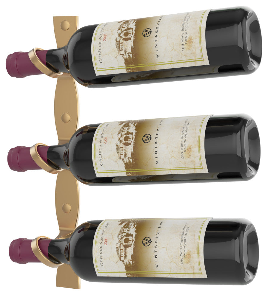 Helix Single 15 (minimalist wall mounted metal wine rack), Golden Bronze, Right Facing Bottle