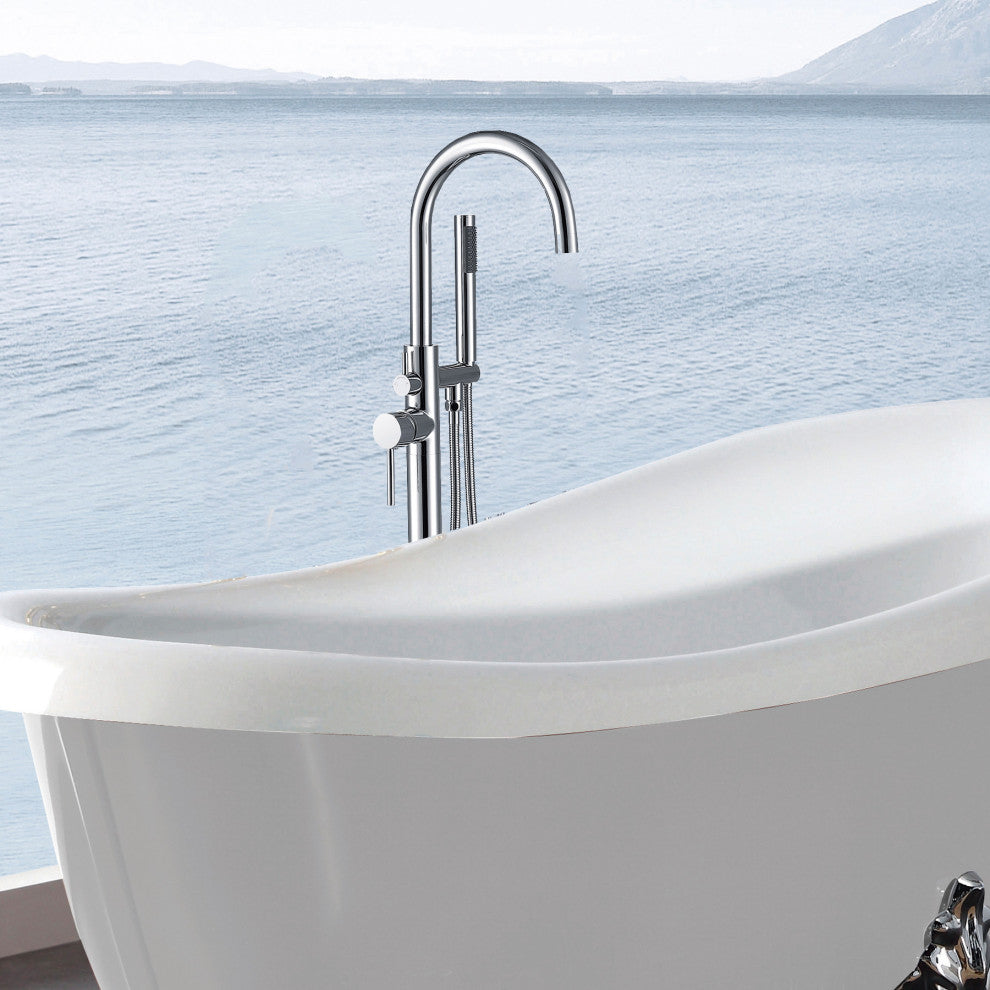 Givingtree Contemporary Floor Mount Tub Filler Trim, Chrome