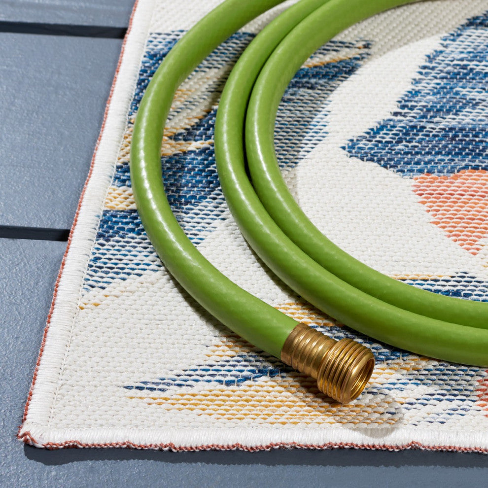 Safavieh Sunrise Collection SUN671 Indoor-Outdoor Rug, Ivory/Rust Blue, 4'x5'7"