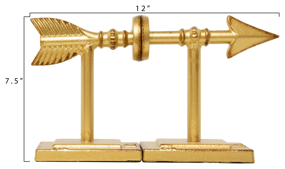 3.5" 2-Piece Cast Iron Arrow Bookend Set, Gold