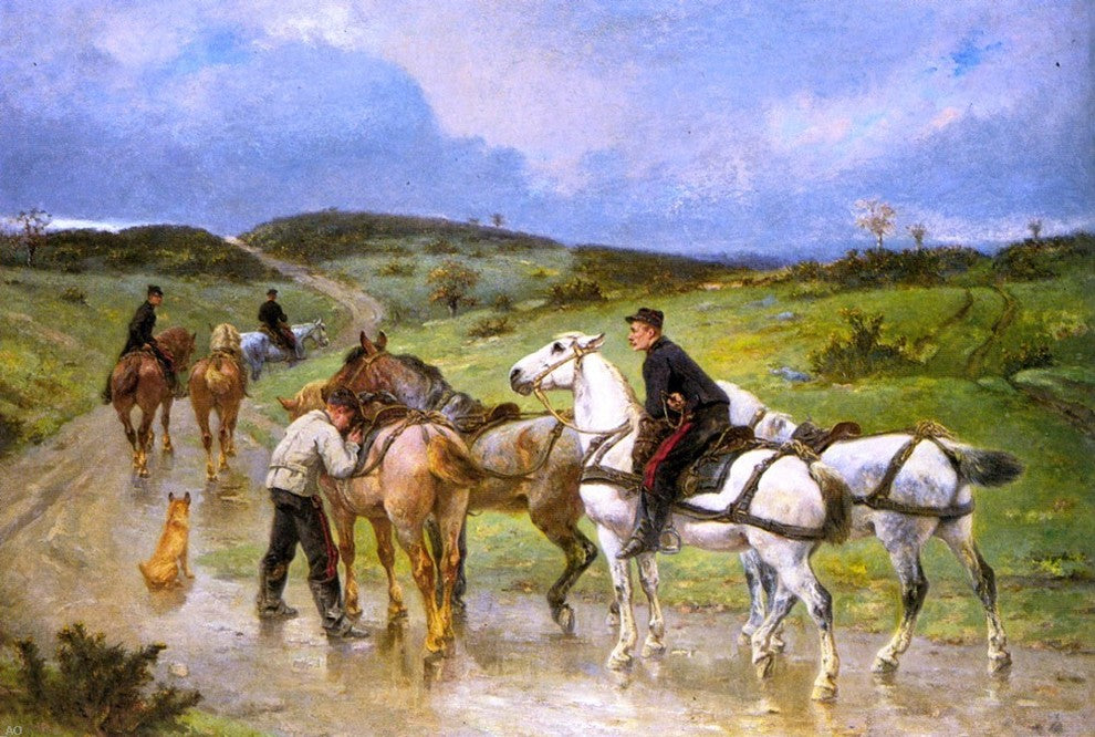 Pierre Auguste Brunet-Houard Changing Horses, 18"x27" Wall Decal