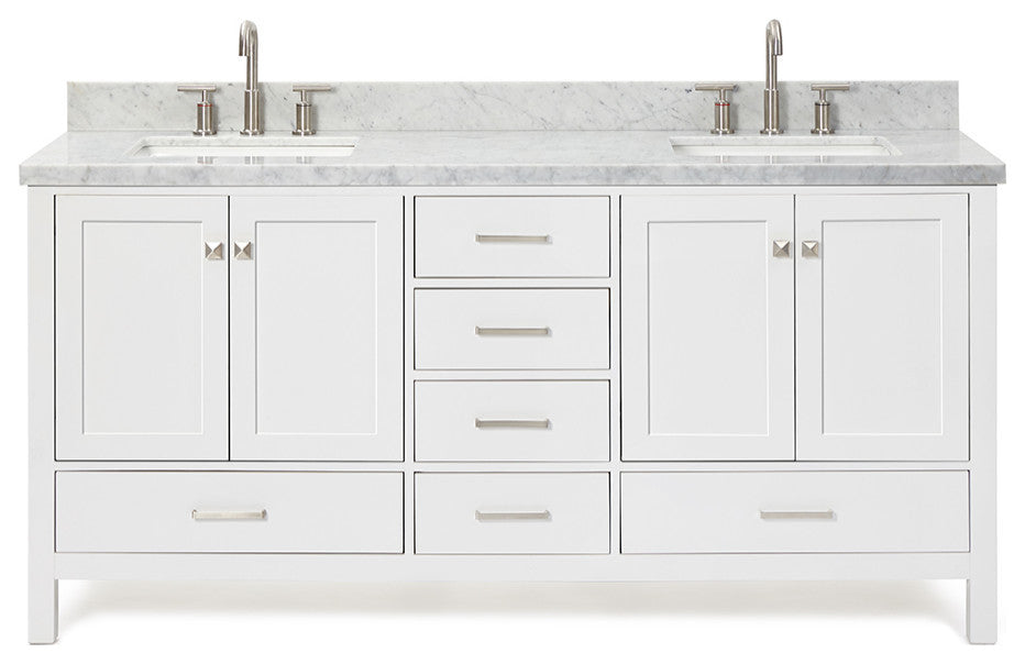 ARIEL Cambridge 73" Double Rectangle Sink Bathroom Vanity White With Marble Top