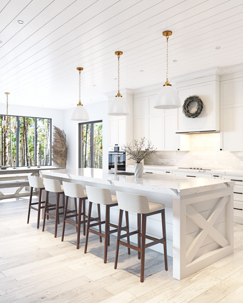 Modern Brushed Bronze Single Dome Pendant Lamp with White Metal Shade