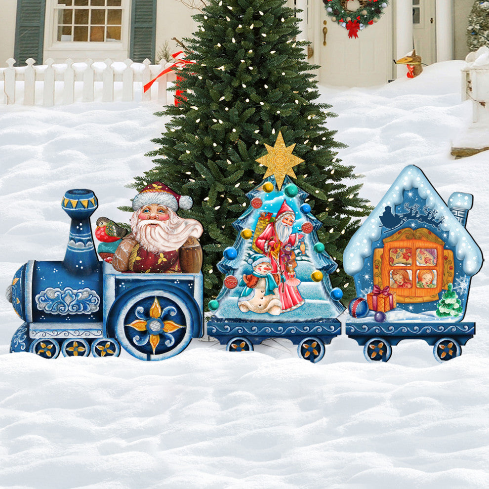 Holidays Train, Free Standing Garden Decor, Set of 3