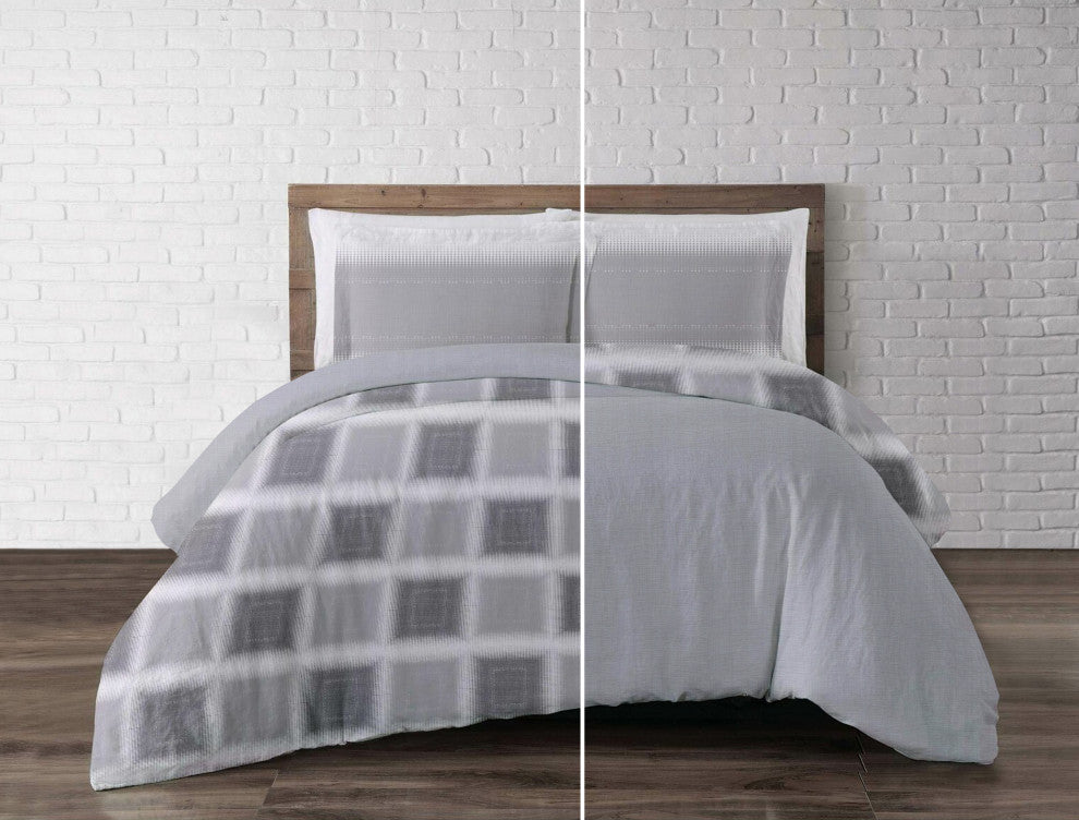 Delara GOTS Organic Cotton Check Reversible Print Duvet Cover Set, King(108"x92"