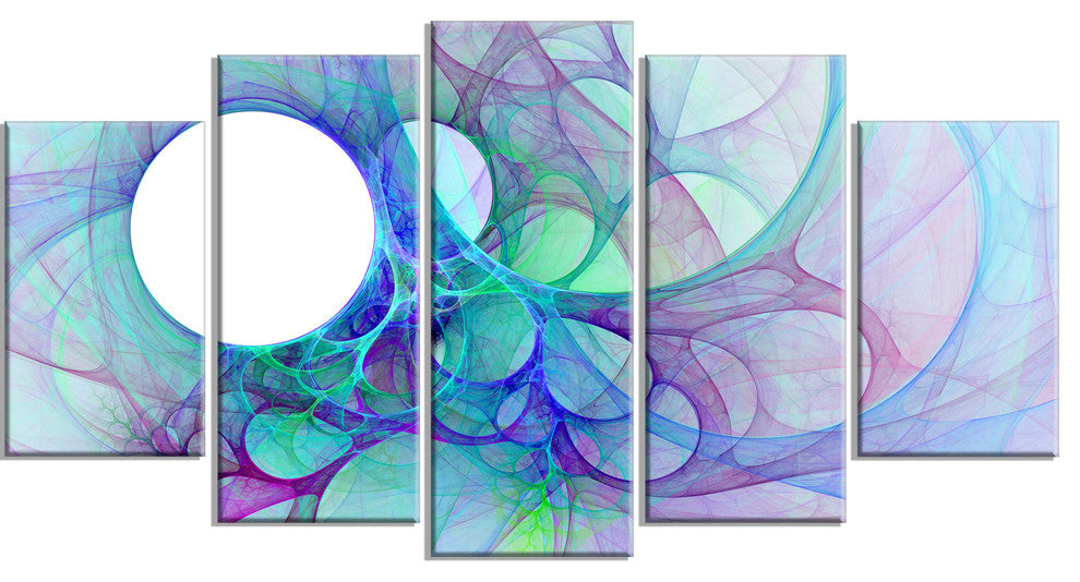 Clear Blue Fractal Angel Wings, Contemporary Wall Art Canvas, 60"x32", 5 Panels