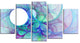 Clear Blue Fractal Angel Wings, Contemporary Wall Art Canvas, 60"x32", 5 Panels
