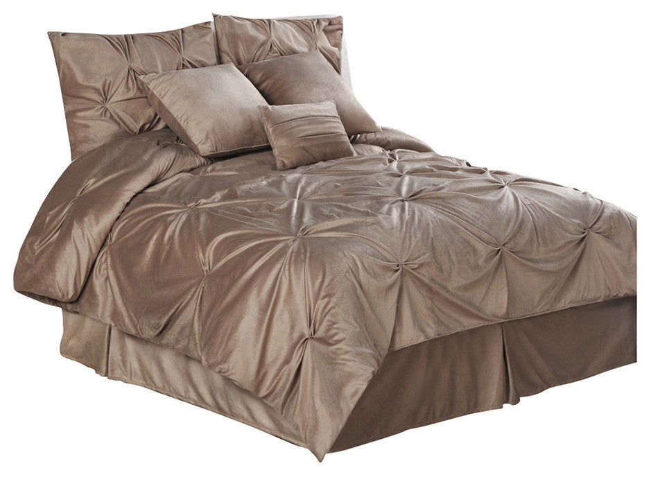 Pintuck Plush 3-PC Complete Comforter Set, Camel, Full, 7-Pc