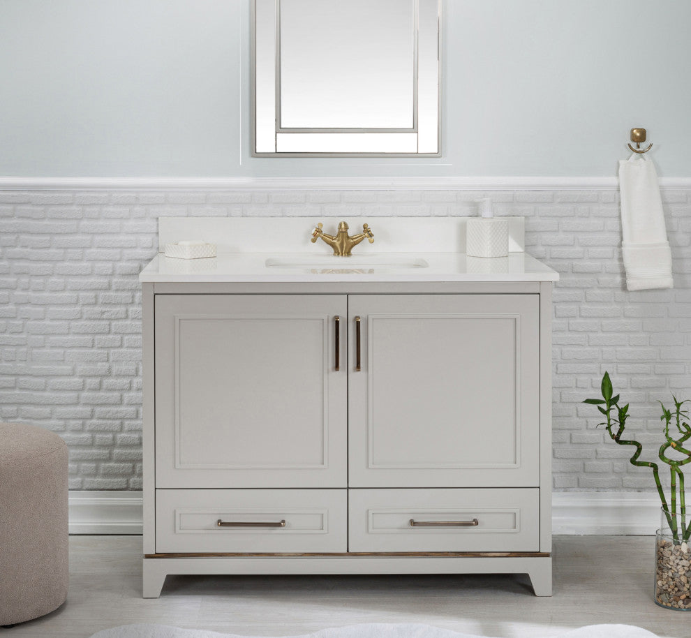 Albia Collection 42" Bathroom Vanity With Sink, Mirror, Countertop, Gray