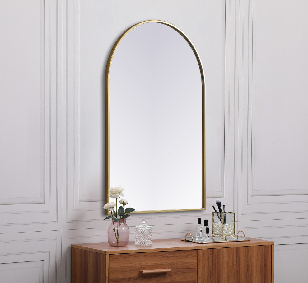 Metal Frame Arch Mirror 27X40 Inch, Brass