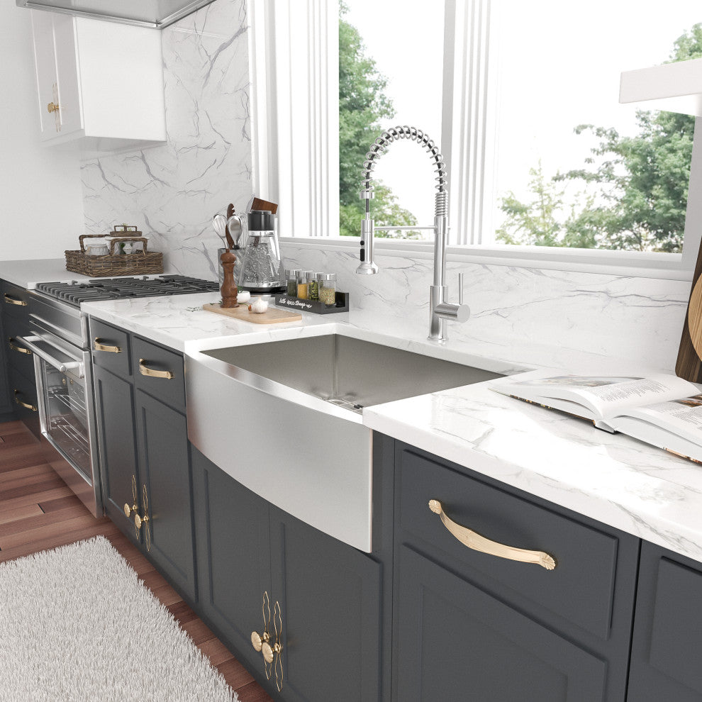 Farmhouse 16 Gauge Stainless Steel Apron Front Deep Single Bowl Kitchen Sink, 33x21x10