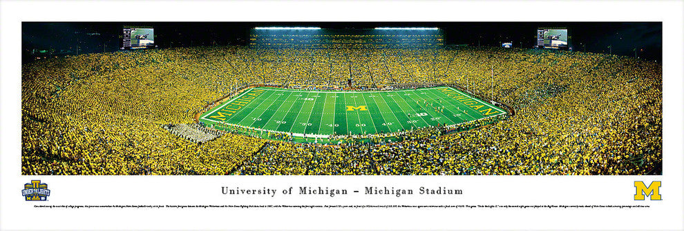 Michigan Wolverines Football Panoramic, Under the Lights, Unframed