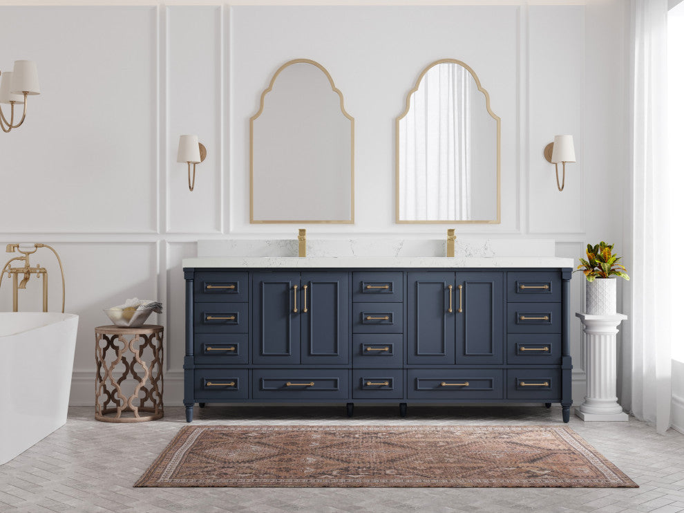 Aberdeen 84 Double Sink Bath Vanity in Hale Navy Blue  2" Empira Quartz