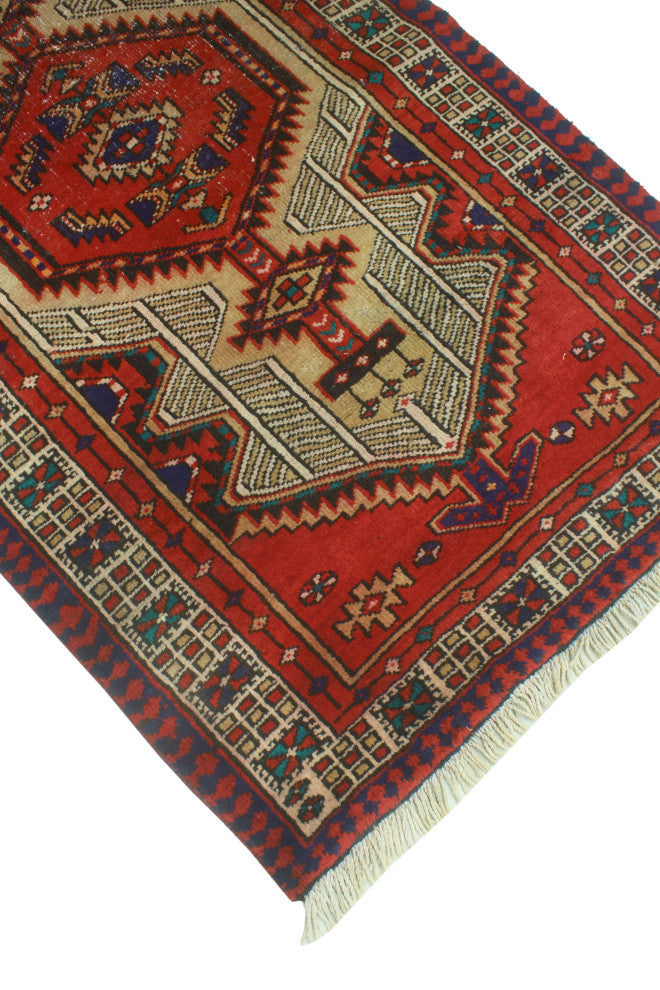 Fine Vintage Distressed Adika Red/Navy Runner, 3'3x9'9
