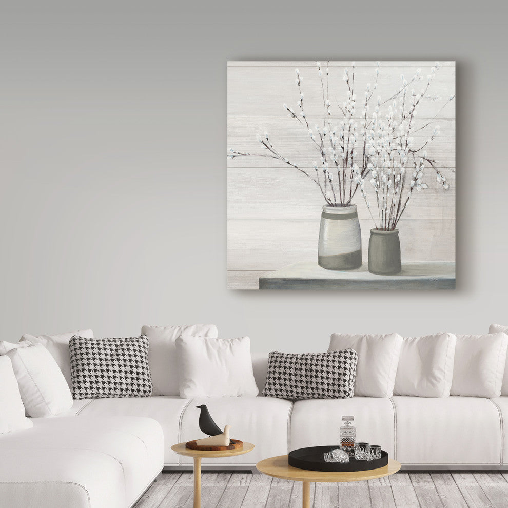 Julia Purinton 'P. Willow Still Life Gray Pots Shiplap' Canvas Art, 35"x35"