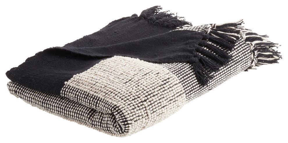 CottonThrow Blanket With Striped Design, Black/White, 50"x60"
