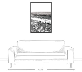 Black and White Ocean Waves 24x36 Black Floating Framed Canvas