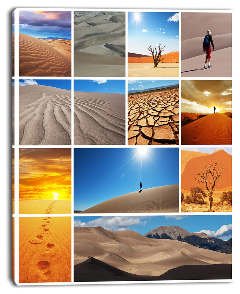 Hiking in Desert Collage, African Landscape Canvas Art Print, 12"x20"