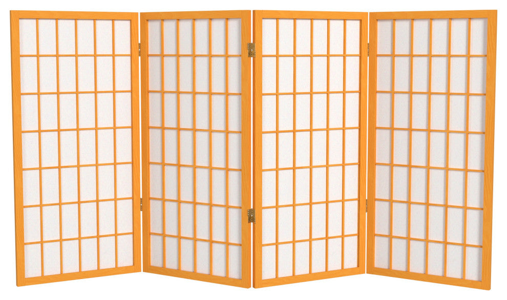 3' Tall Window Pane Shoji Screen, Honey, 4 Panels