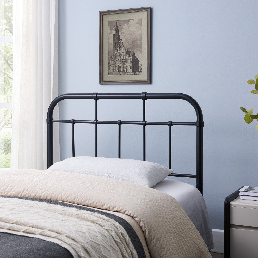 Hannah Industrial Iron Twin Headboard, Flat Black