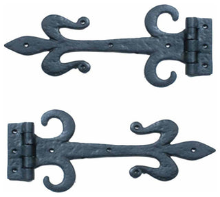 Decorative Strap Hinge Wrought Iron Fleur De Lis 12" Long Set of 2