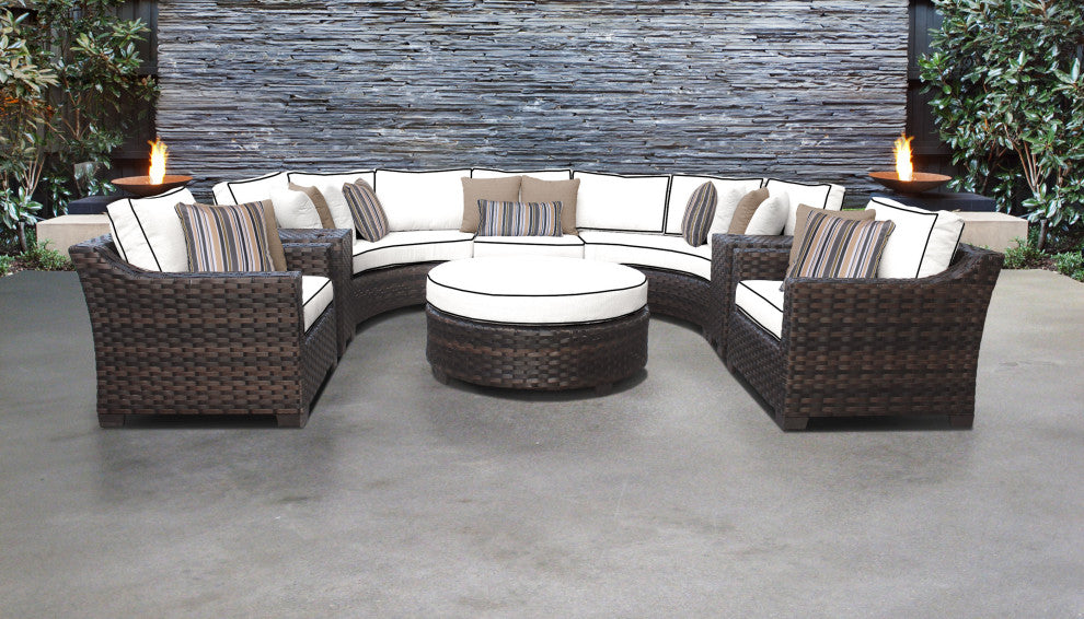 kathy ireland River Brook 8 Piece Outdoor Wicker Patio Furniture Set 08h