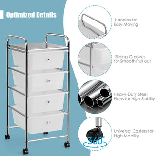 Costway 4-Drawer Cart Storage Bin Organizer Rolling w/Plastic Drawers Clear