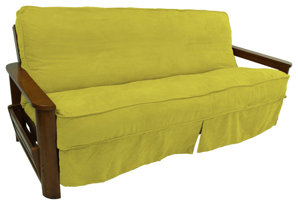 Solid Microsuede Double Corded 8" to 9" Full Futon Slipcover, Mojito Lime