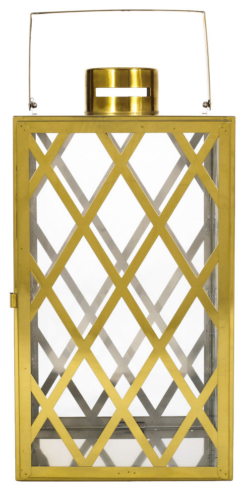 Cecil Outdoor 18" Modern Stainless Steel Lantern, Gold