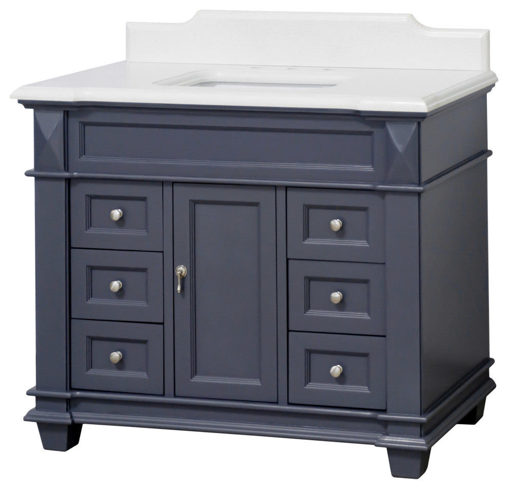 Elizabeth 42" Bathroom Vanity, Marine Gray, Quartz