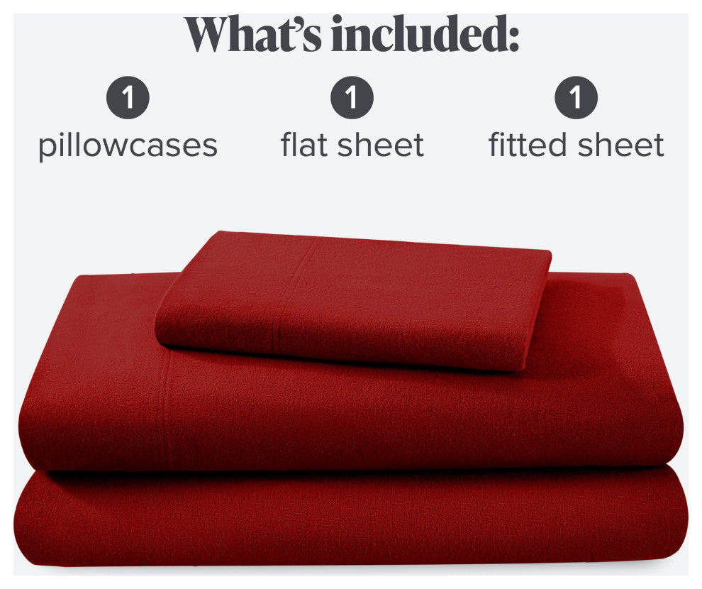 Bare Home Cotton Flannel Sheet Set, Red, Twin Xl