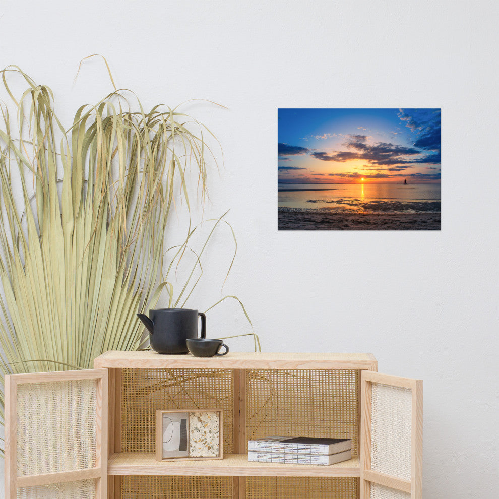 Sunset at Breakwater Lighthouse Coastal Landscape Unframed Wall Art Print, 18" X 24"