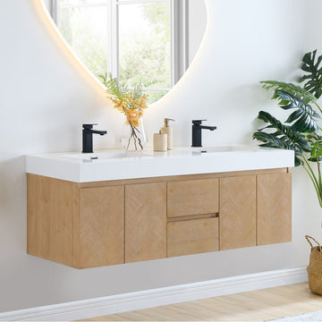 Siena Wall-mounted Single Bath Vanity, Light Brown, 60inch, No Mirror