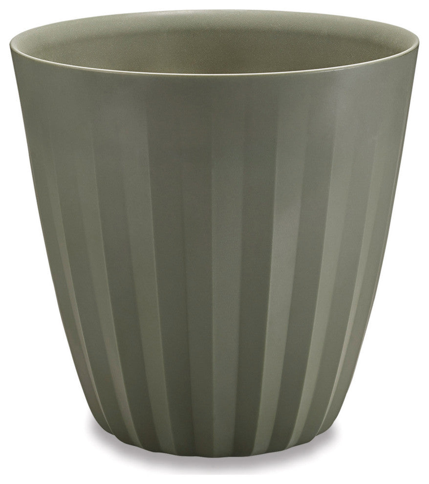Pleat Indoor/ Outdoor Modern Round Plant Pot, 19"W, Olive