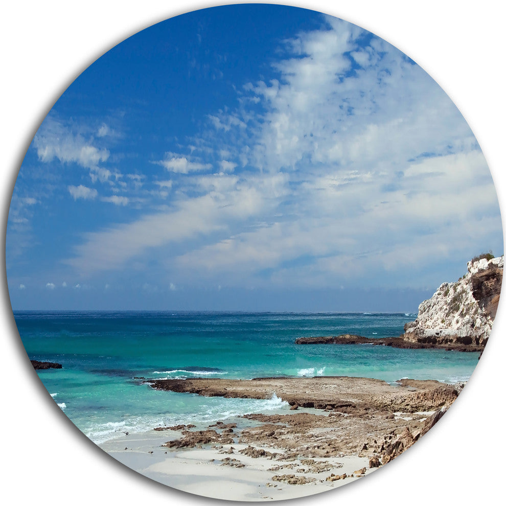 Rocky Coast Panoramic View, Seashore Round Wall Art, 23"