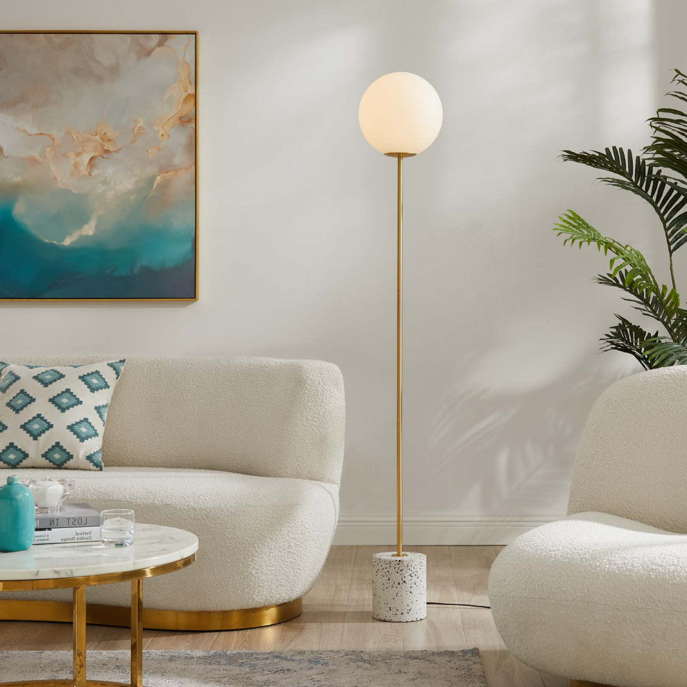 Floor Lamp Light, White, Glass, Modern, Mid Century Cafe Bistro Hospitality