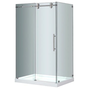 Langham 48"x35"x77.5" Frameless Sliding Shower Enclosure, Left Base, Stainless