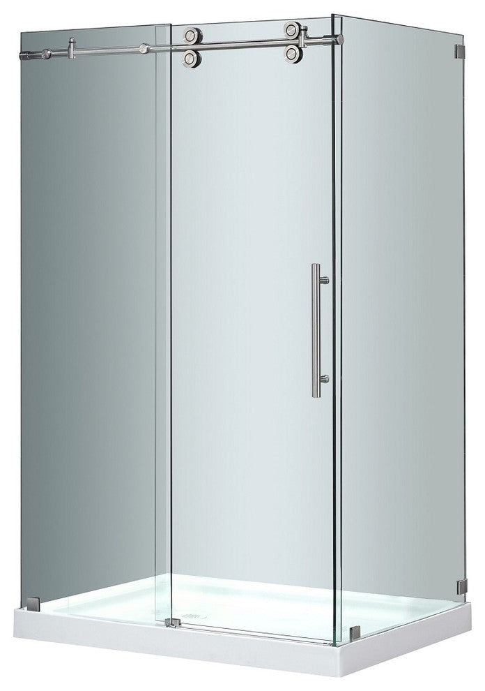 Langham 48"x35"x77.5" Frameless Sliding Shower Enclosure, Left Base, Stainless