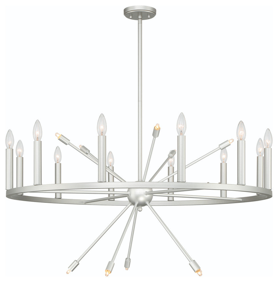22-Light Candle Style Wagon Wheel Chandelier, White/Antique Silver