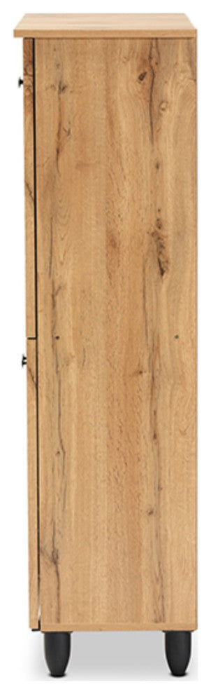 Winda and Contemporary Oak Brown Finished Wood 4-Door Shoe Storage Cabinet