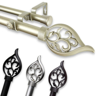 Clair 1" Double Curtain Rod, Mahogany, 66-120"