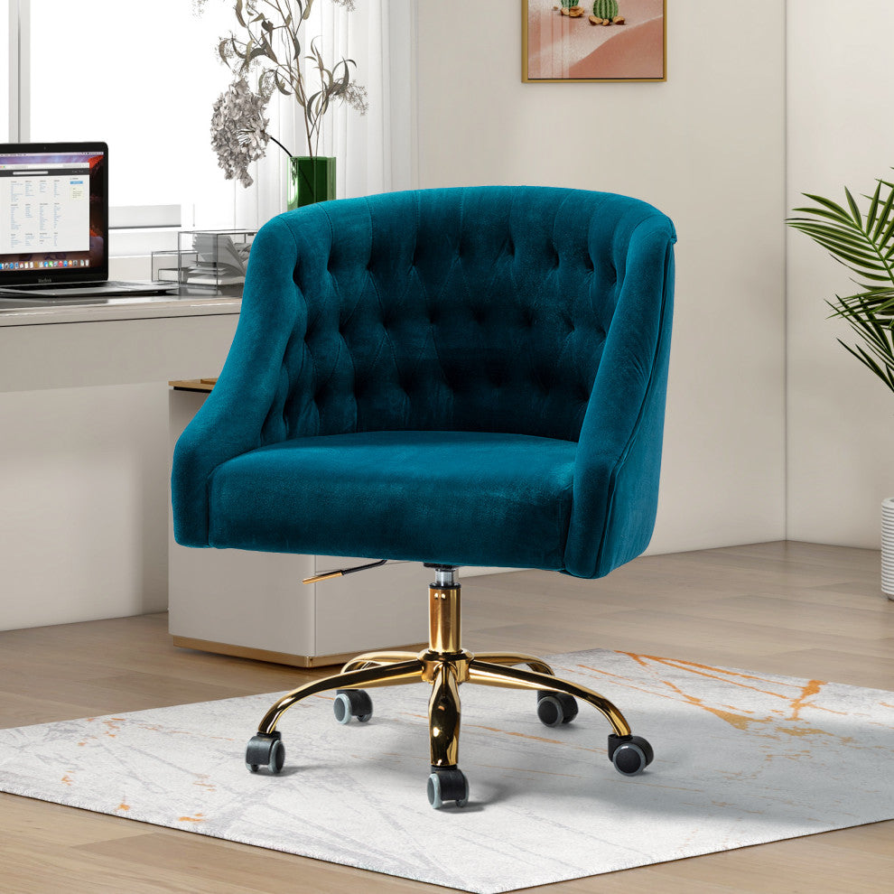 Home Office Swivel Chair with Button-Tufted Back, Teal