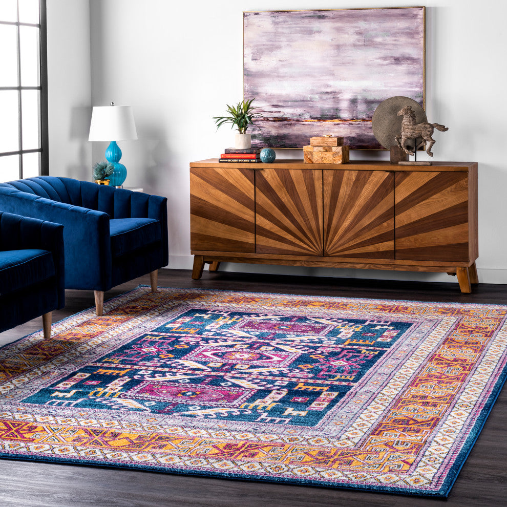 Nuloom Tecumseh Tribal Tale Triptych Area Rug, Navy 5'Square