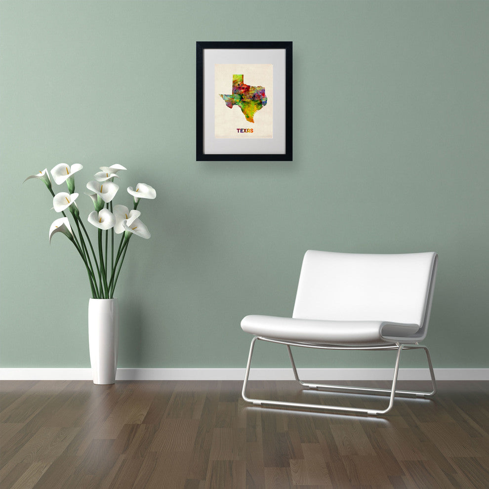 'Texas Map' Matted Framed Canvas Art by Michael Tompsett