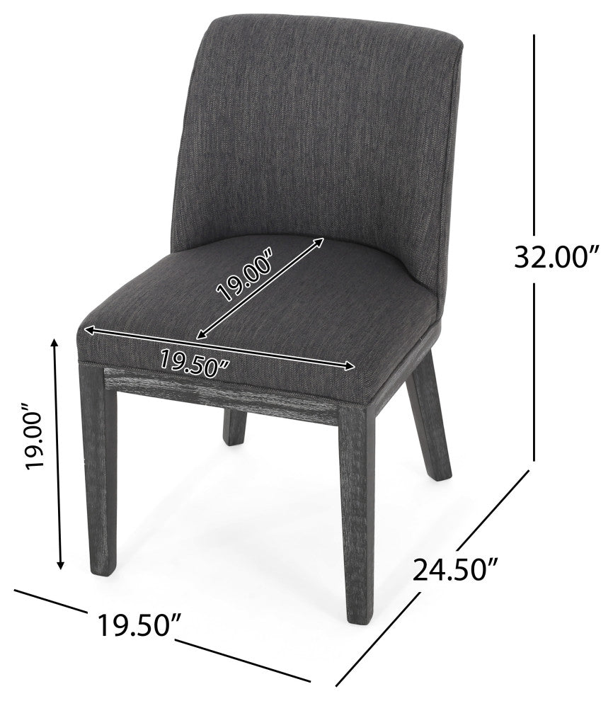 Boise Contemporary Fabric Upholstered Wood Dining Chairs, Set of 2, Charcoal/Weathered Gray